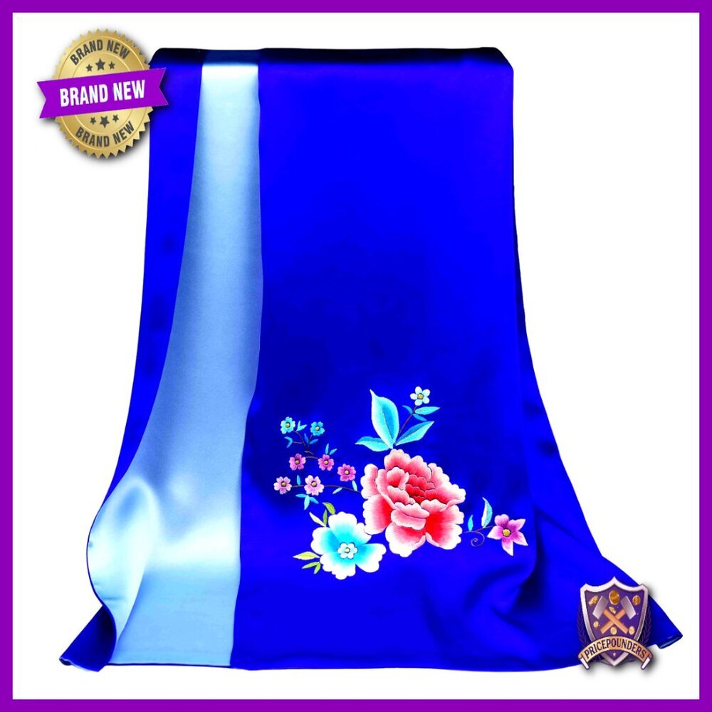 Double Layer 16 Momme Silk Scarf Shawl 35 Inch Hand Embroidered